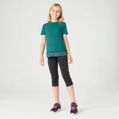Ademend Gymshirt Met Korte Mouwen Voor Meisjes 500 AOP -Mode Geest Verkoop 2 in 1 t shirt voor meisjes groen 5