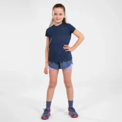 Ademende Hardloopshort En Korte Tight 2-in-1 Meisjes DRY+ Jeansblauw En Zachtpaars -Mode Geest Verkoop ademende hardloopshort en korte tight 2 in 1 meisjes dry jeansblauw en zachtpaars 11