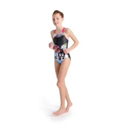 Arena Girl's V Back Swimsuit - Black/Freak Rose -Mode Geest Verkoop arena girls v back swimsuit blackfreak rose 2