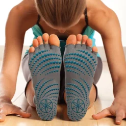 Gaiam Grippy Toeless Yoga Socks - Anti-slip Yogasokken - Grijs / Teal Blauw -Mode Geest Verkoop grippy toeless yoga socks anti slip yogasokken grijs teal blauw 2