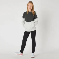 Hoodie Voor Kinderen 500 Ademend Katoen Gemêleerd -Mode Geest Verkoop hoodie voor kinderen 500 ademend katoen gemeleerd lichtgrijs en zwart 5