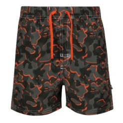 Regatta Jongens Skander II Camo Zwemshort (Druivenblad/Magma Sinaasappel)