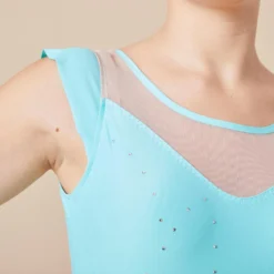 Mouwloos Turnpakje Met Rokje Voor Ritmische Gymnastiek Met Strass Meisjes -Mode Geest Verkoop mouwloos turnpakje met rokje voor ritmische gymnastiek turquoise met strass meisjes 2