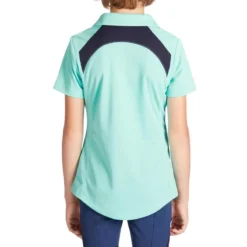 KINDERPOLO TRAINING MESH VOOR RUITERSPORT -Mode Geest Verkoop poloshirt met korte mouwen voor ruitersport kinderen 500 mesh turquoise 2