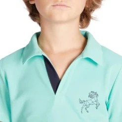 KINDERPOLO TRAINING MESH VOOR RUITERSPORT -Mode Geest Verkoop poloshirt met korte mouwen voor ruitersport kinderen 500 mesh turquoise 4