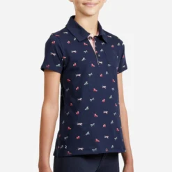 Polo Met Korte Mouwen Voor Meisjes Ruitersport 140 Girl Marineblauw/roze Patroon -Mode Geest Verkoop poloshirt met korte mouwen voor ruitersport meisjes 140 marineblauw 1