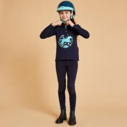 Kinderpolo Met Lange Mouwen Indian Pony Ruitersport -Mode Geest Verkoop poloshirt met lange mouwen voor paardrijden meisjes 100 donkerblauw en turquoise 3