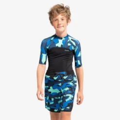 Rashguard Met Korte Mouwen Voor Jongens Marineblauw/petrol -Mode Geest Verkoop rashguard met korte mouwen voor jongens zwartblauw camo 2