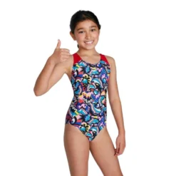 Speedo Girl's Digital Allover Splashback Swimsuit - Pool/ Yellow/ Black