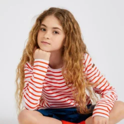 Tribord Meisjes T-shirt LM Voor Zeilen Adventure 100 -Mode Geest Verkoop streepjes t shirt met lange mouwen voor zeilen meisjes sailing 100 witrood gestreept 3