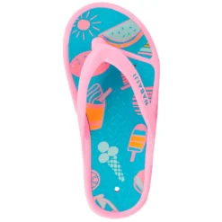 TEENSLIPPERS VOOR AAN HET ZWEMBAD KINDEREN TONGA 500 ROZE MET STRANDPRINT -Mode Geest Verkoop teenslippers voor aan het zwembad kinderen tonga 500 roze met strandprint 1