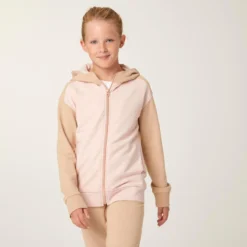 Warm Trainingspak Voor Kinderen 500 Grijs Met Goudkleurige Rits -Mode Geest Verkoop warm trainingspak voor kinderen 500 rozebeige met beige broek 2