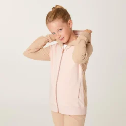 Warm Trainingspak Voor Kinderen 500 Grijs Met Goudkleurige Rits -Mode Geest Verkoop warm trainingspak voor kinderen 500 rozebeige met beige broek 3