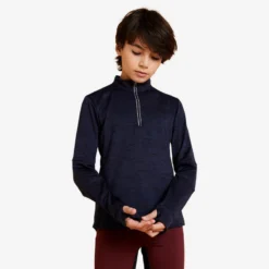 Warm Poloshirt Voor Paardrijden Kinderen 500 WARM Lange Mouwen