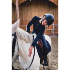 Warm Poloshirt Voor Paardrijden Kinderen 500 WARM Lange Mouwen -Mode Geest Verkoop warme paardrijpolo met lange mouwen voor kinderen 500 marineblauw 8